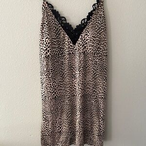 George Animal Print Chemise with Black Lace